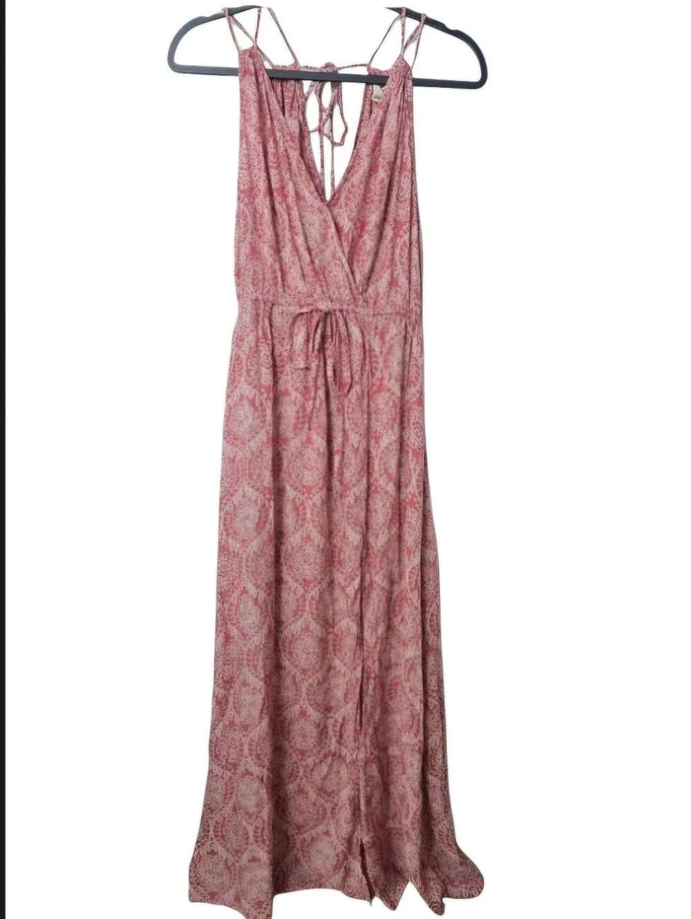 Elan Maxi Dress Pink Coral Paisley Surplice V Neck Adjustable‎ Straps Boho Chic